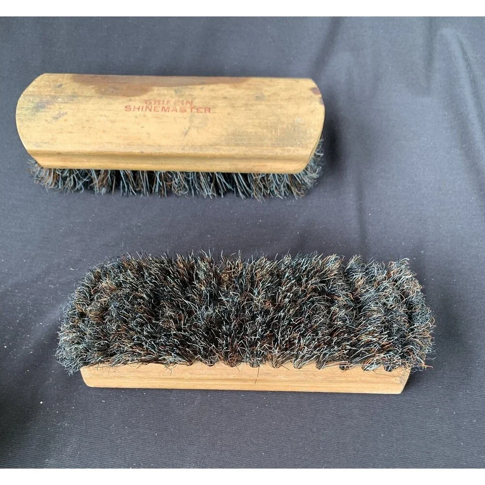 Vintage Griffin Shinemaster and Oxco Horse Hair Shoe Shining Brushes Wood Handle